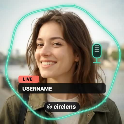 Liquid turquoise frame, microphone and LIVE lower caption